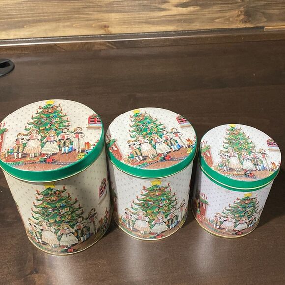 Nesting Singing Around the Christmas Tree Set of 3 Canisters - Picture 5 of 5